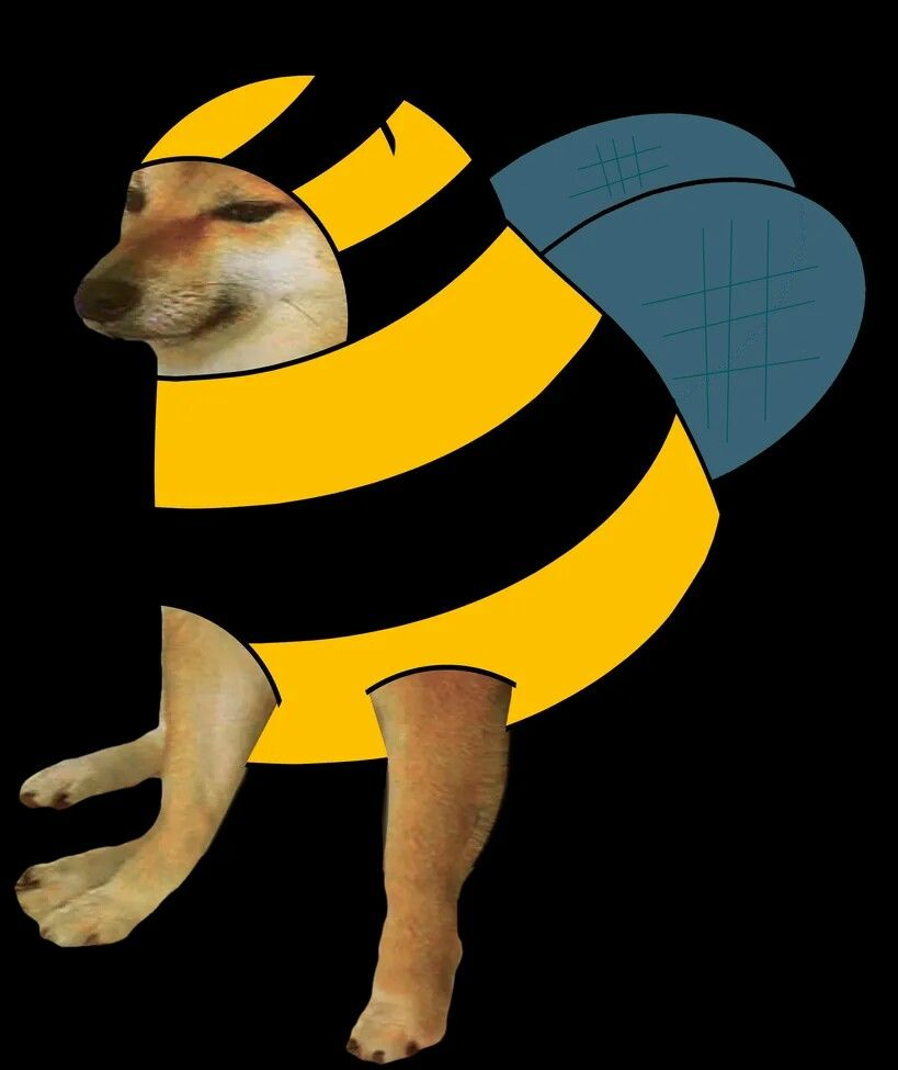 Cheems dressed as a bee